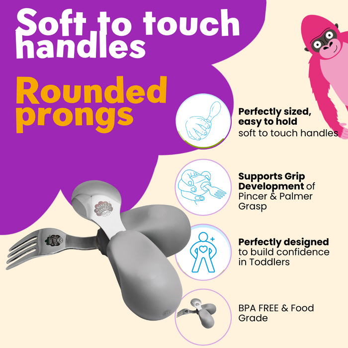 Pierwsze sztućce ETAP 2 dla dzieci 12 msc+ Grey