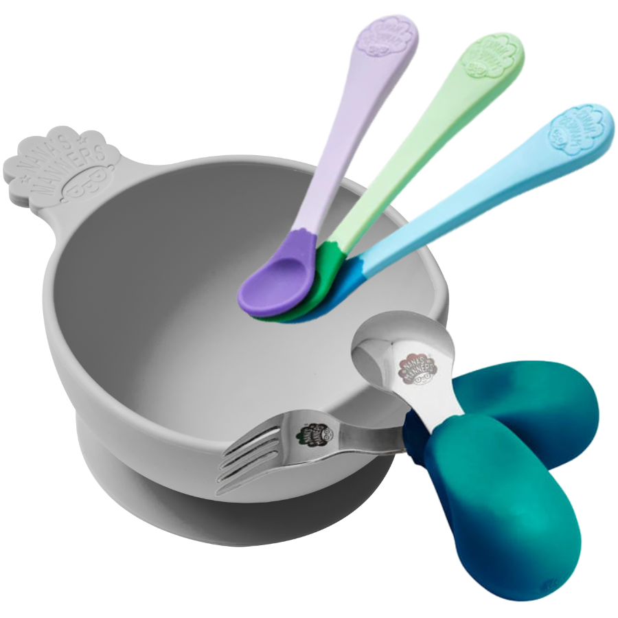 Wiosenny zestaw jedzeniowy: Miska, łyżeczki, sztućce dla dzieci od 6 miesięcy do 3 lat + pudełko prezentowe