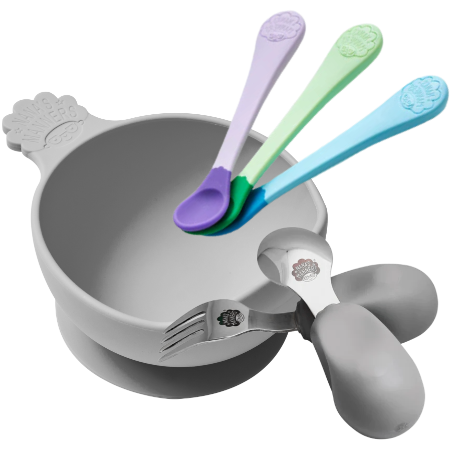 Wiosenny zestaw jedzeniowy: Miska, łyżeczki, sztućce dla dzieci od 6 miesięcy do 3 lat + pudełko prezentowe