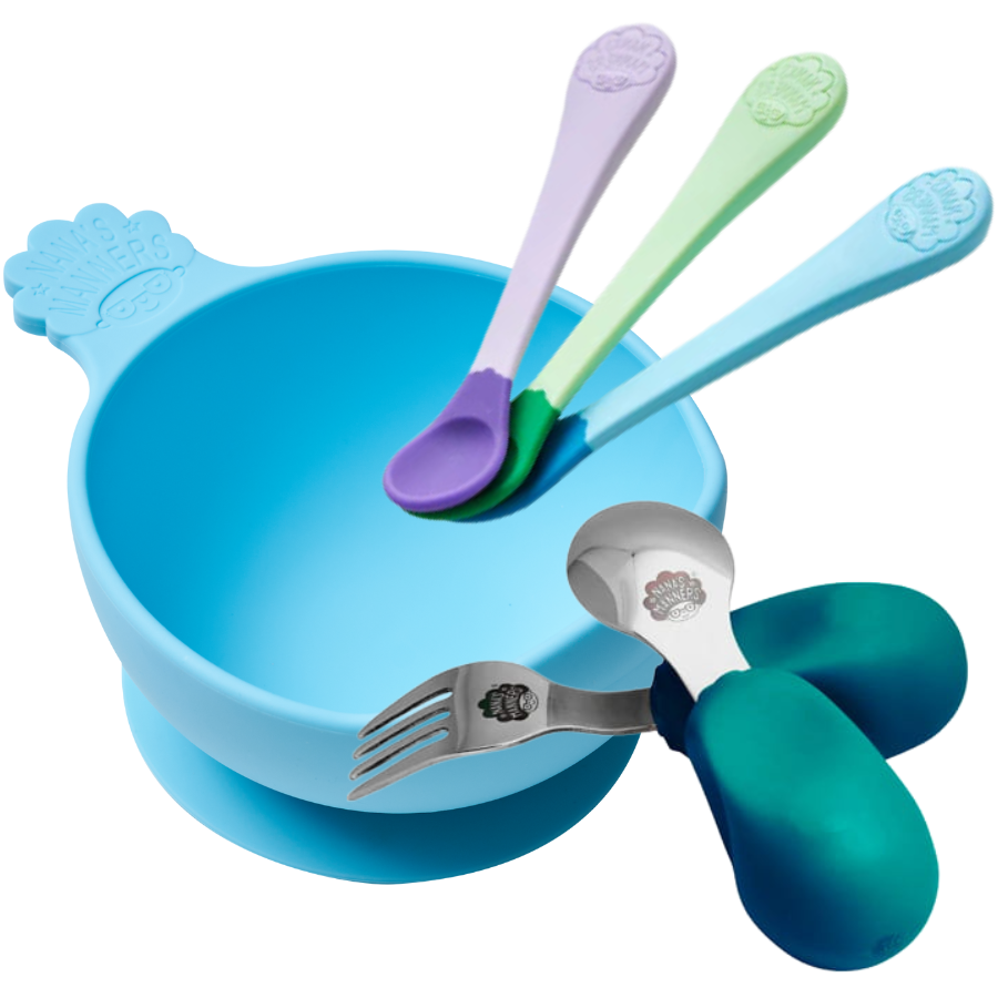 Wiosenny zestaw jedzeniowy: Miska, łyżeczki, sztućce dla dzieci od 6 miesięcy do 3 lat + pudełko prezentowe
