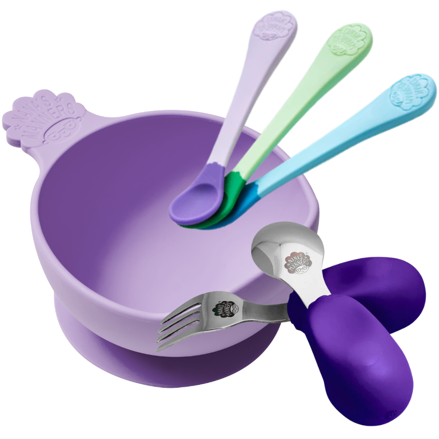 Wiosenny zestaw jedzeniowy: Miska, łyżeczki, sztućce dla dzieci od 6 miesięcy do 3 lat + pudełko prezentowe