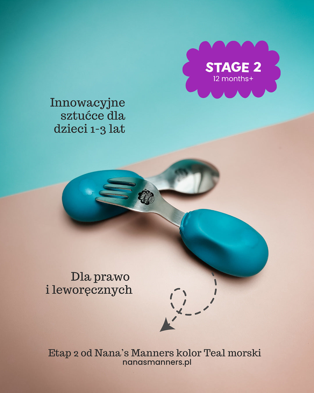 Pierwsze sztućce ETAP 2 dla dzieci 12 msc+ Teal Morskie (turkusowo-morski)