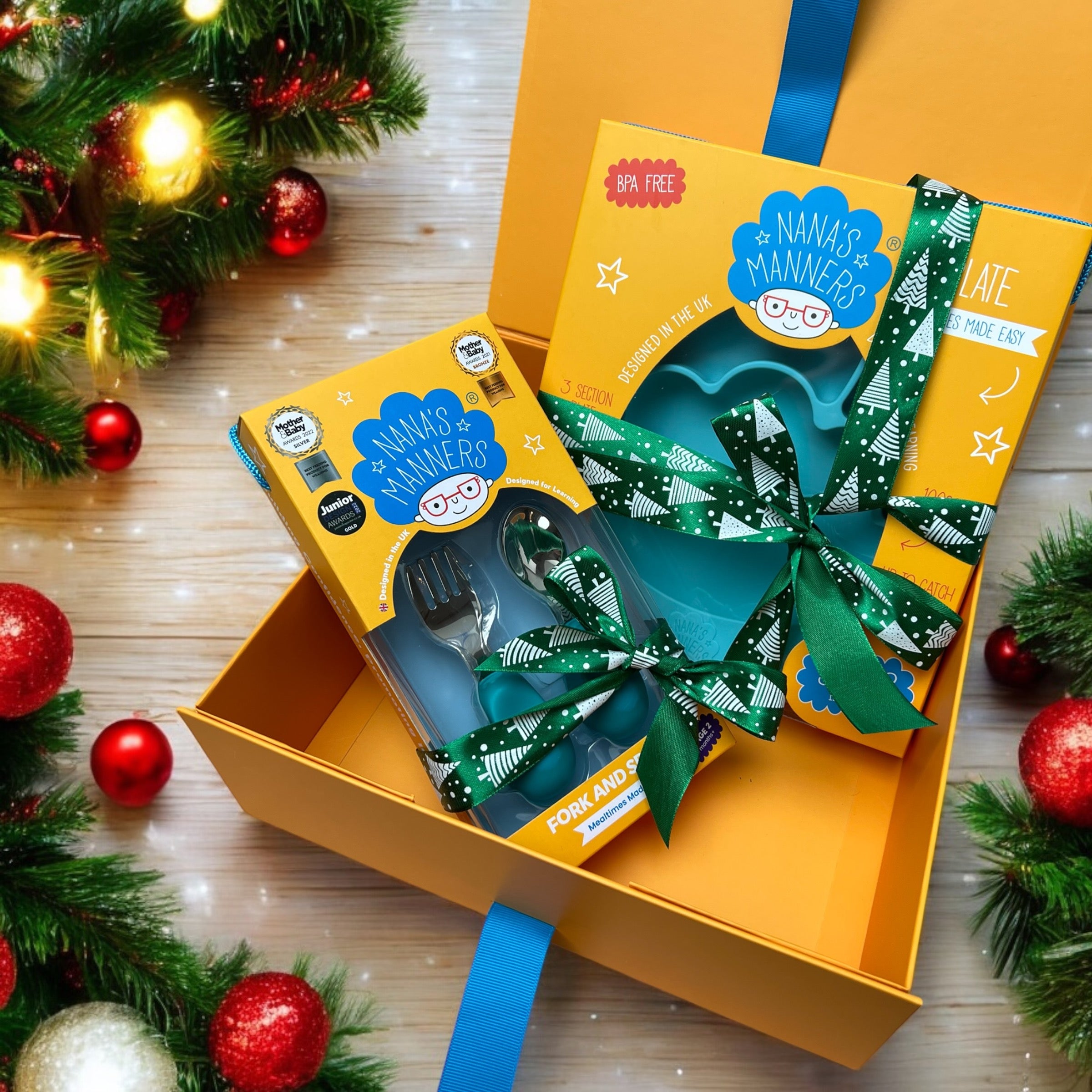 🎄 Świąteczny Zestaw: Sztućce Etap 2 i Talerz Silikonowy z Przyssawką – Idealny Prezent! 🎁