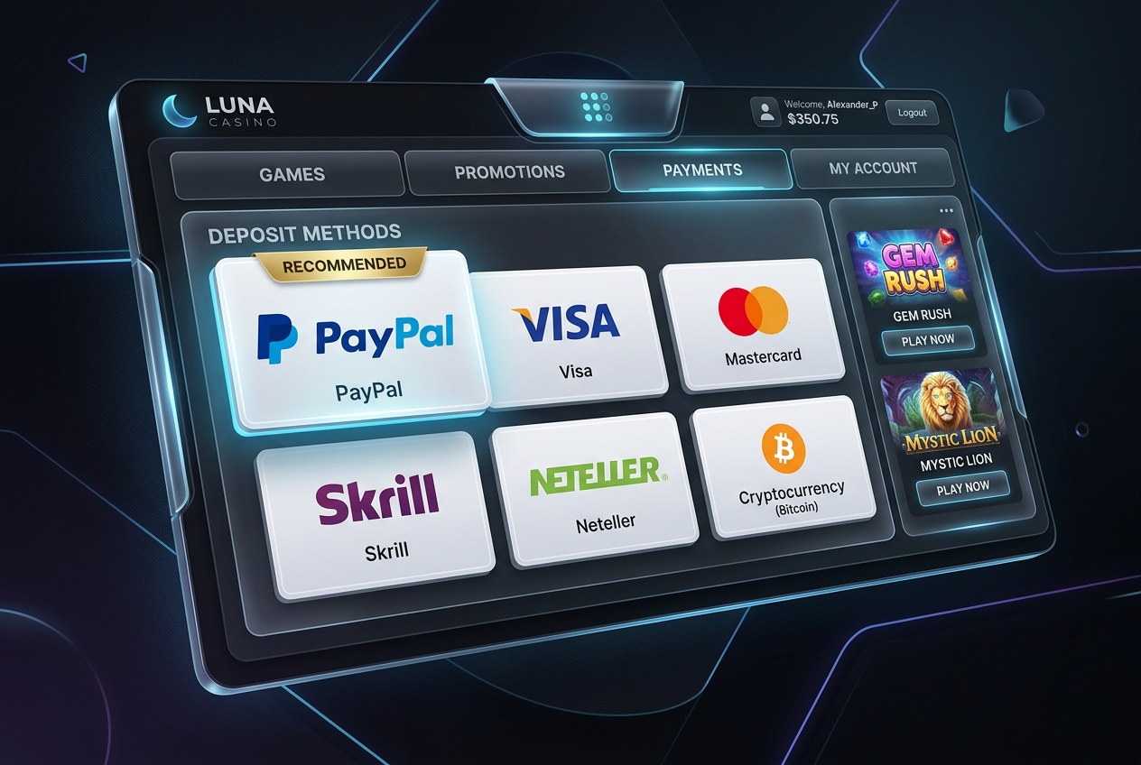 Nowoczesny interfejs kasyna online z płatnościami PayPal