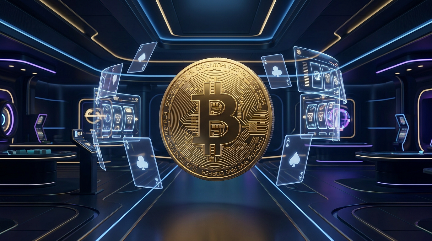 Złoty Bitcoin w futurystycznym krypto kasynie online